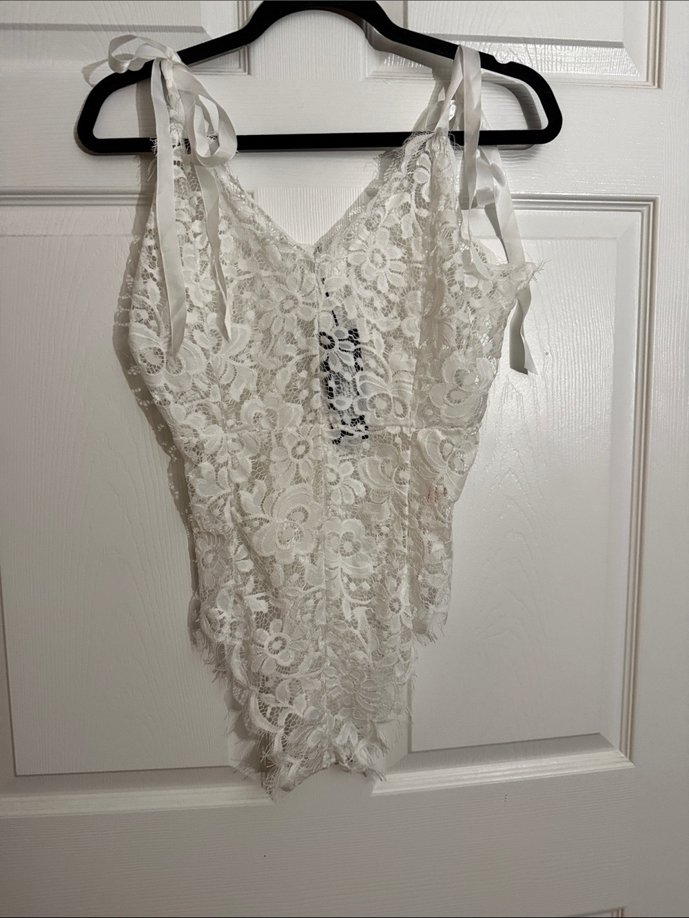Nasty Gal Best of My Love White Lace Tie Bodysuit